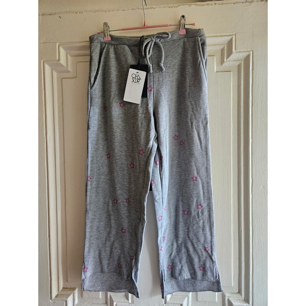 Chaser Heather Grey Pink Star Print Cropped Lounge Pants CW7720-CHA4084-HGRY